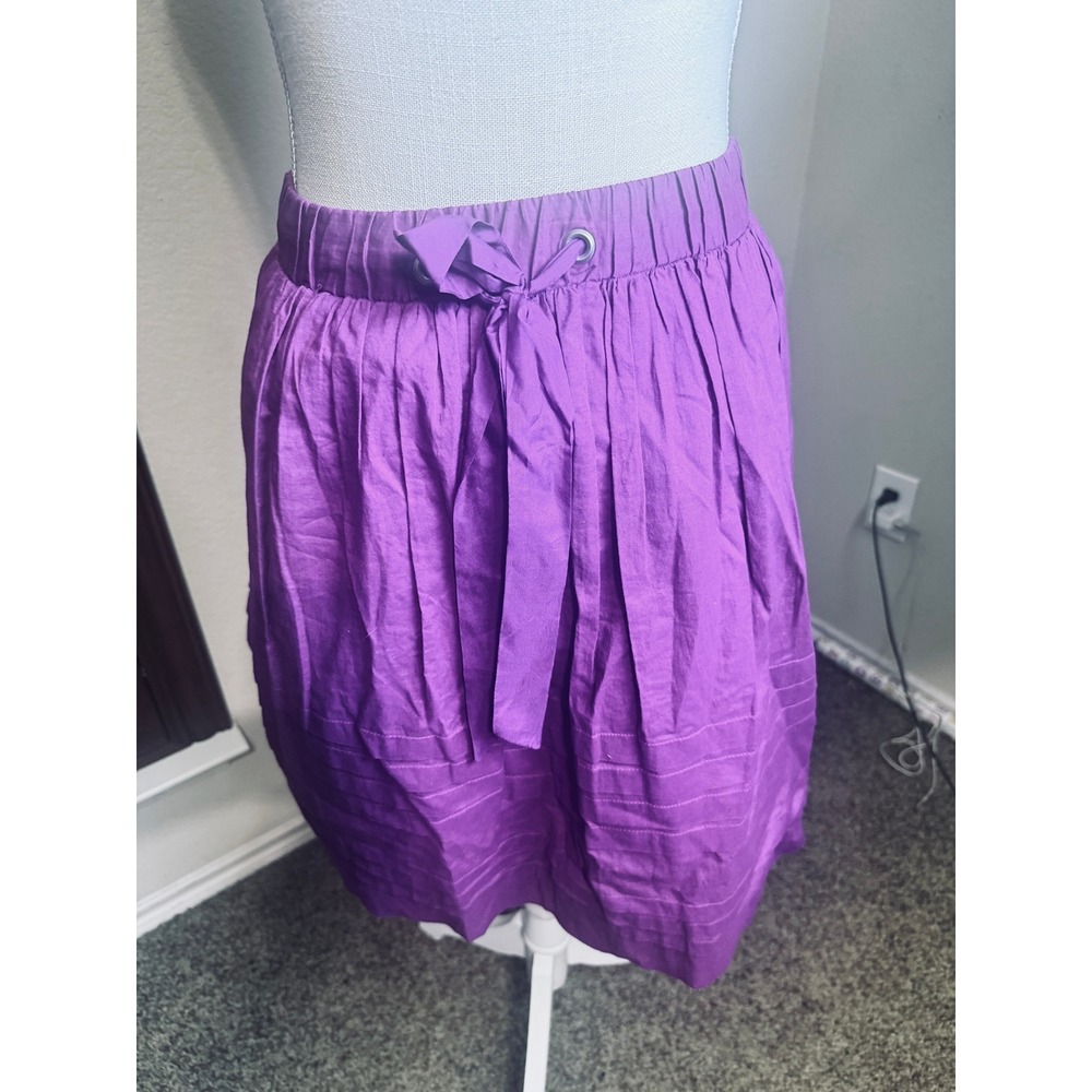 Odille Fuchsia Purple Cotton Mini Skirt Elastic Waist Tie M